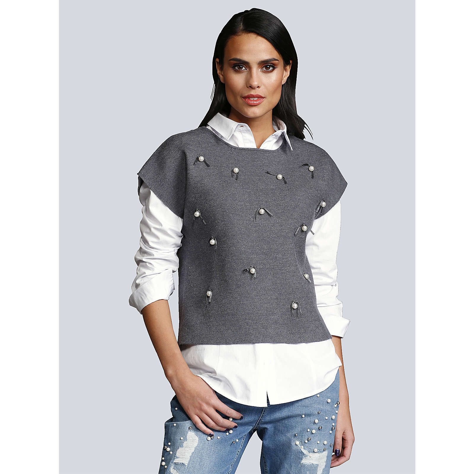 Alba Moda Kurzarm-Pullover grau Damen Gr. 46 Alba Moda Kurzarm-Pullover grau Damen Gr. 46