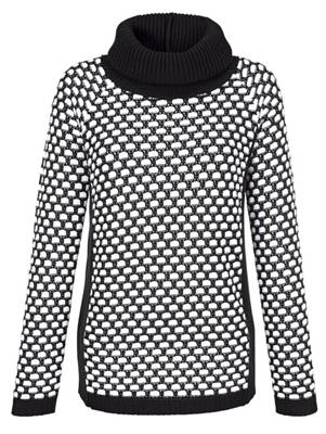 Rollkragenpullover Kontrastverarbeitung langarm uni Gerade halbtransparent Kunstfaser Pullover