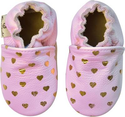 Krabbelschuhe HEARTS GOLD PINK für Mädchen, Classic Z